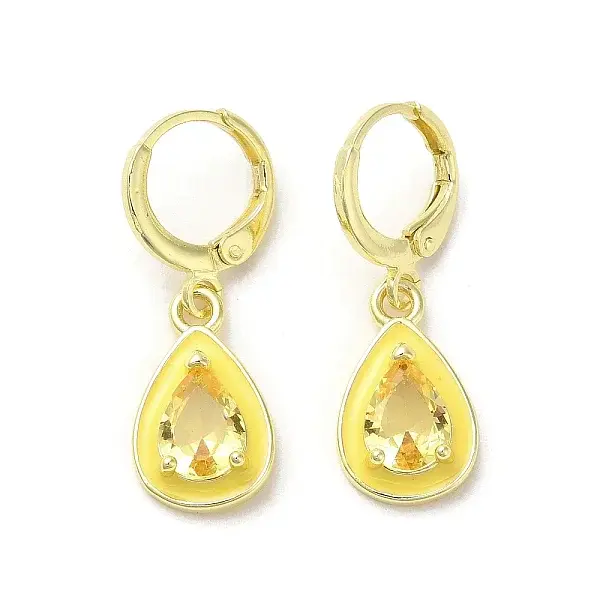 Teardrop Golden Brass Dangle Leverback Earrings