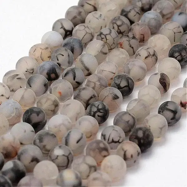 Frosted Natural Dragon Veins Agate Beads Strands