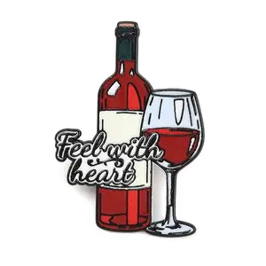 Red Wine with Feel with heart Enamel Brooches