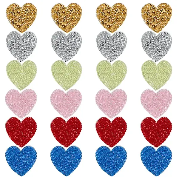 24Pcs 6 Colors Rhinestone Thread Iron on/Sew On Patches