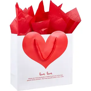1Pc Valentine's Day Themed Heart Printed Paper Bags