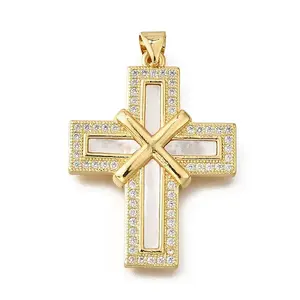 Brass Micro Pave Cubic Zirconia Shell Pendants