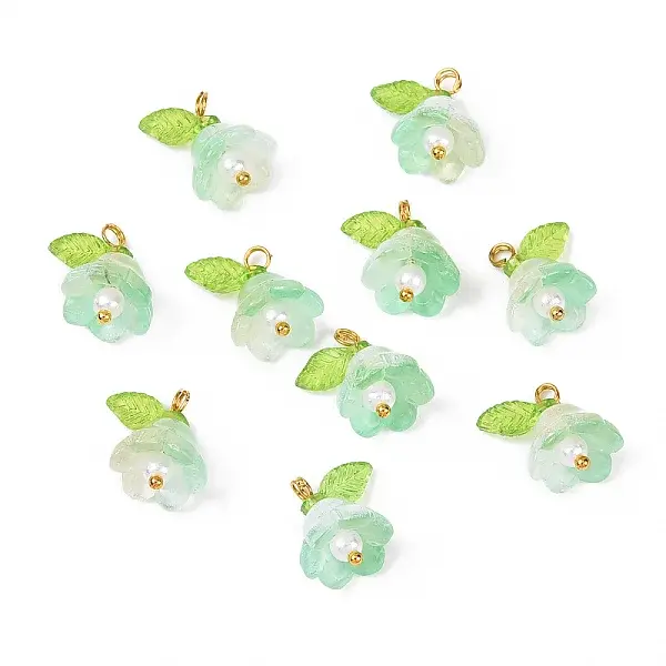 10Pcs Acrylic & Glass Flower Pendants