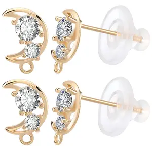 6 Pairs Brass Clear Cubic Zirconia Stud Earring Findings