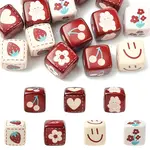 14Pcs 7 Styles Opaque Printed Acrylic Beads
