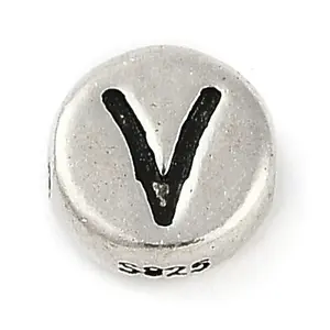 925 Sterling Silver Flat Round with Letter Beads