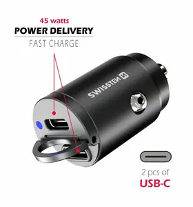 Swissten CL Adaptér Power Delivery 2x USB-C 45W Nano černá