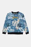 Dětská bavlněná mikina Guess modrá barva, vzorovaná, L5GQ05 KA6R4