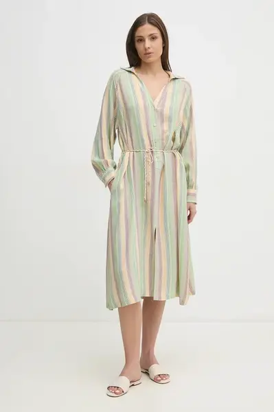 Šaty s příměsí lnu La Petite Française RIVA zelená barva, mini, RIVA