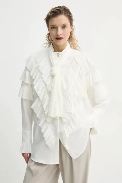 Košile Bruuns Bazaar dámská, bílá barva, relaxed, se stojáčkem, BBW4421