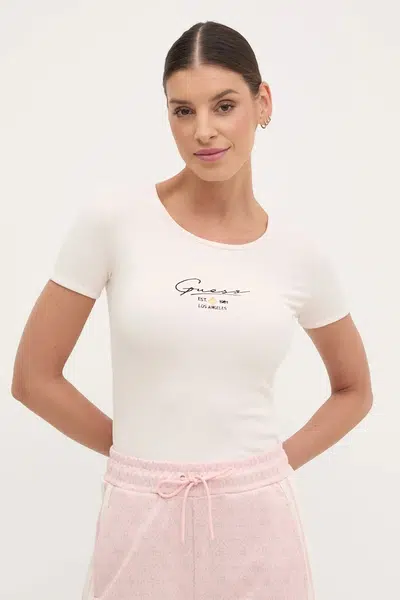 Tričko Guess SUZANNE béžová barva, V5RP00 KBCO2