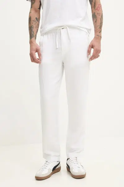 Lněné kalhoty Superdry pánské, bílá barva, jednoduché, M7011318A-01C