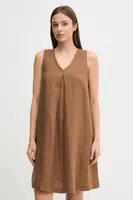 Lněné šaty United Colors of Benetton hnědá barva, mini, 4AGHDV0AX