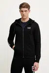 Bavlněná mikina EA7 Emporio Armani pánská, černá barva, s kapucí, s potiskem, AF13512.7M000568