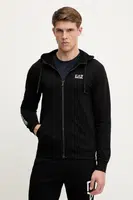 Bavlněná mikina EA7 Emporio Armani pánská, černá barva, s kapucí, s potiskem, AF13512.7M000568