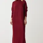 Happiness İstanbul Women's Burgundy Turtleneck Slit Oversize Knitwear Dress