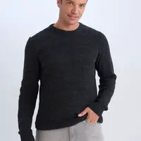 DEFACTO Standard Fit Regular Cut Crew Neck Textured Basic Plain Knitwear Sweater