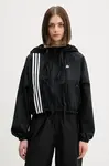 Mikina adidas Originals Ribbon Off Placed 3 Stripes Tracktop dámská, černá barva, s kapucí, s aplikací, JX2698