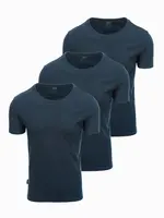 Ombre Set of men's BASIC cotton shirts with round neckline - 3x navy blue