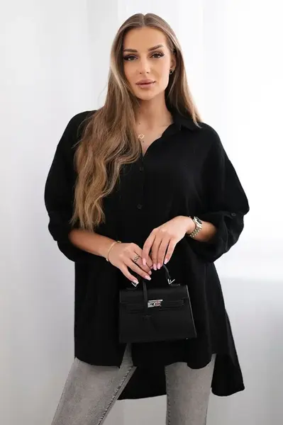 Kesi Włoski Bavlněná mušelínová košile černý