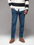 Ombre Men's CARROT FIT denim pants with decorative darts - dark blue