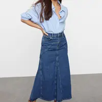 Trendyol Dark Blue Stitch Detailed Maxi Denim Skirt