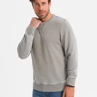 Ombre Washed men's sweatshirt with decorative stitching at the neckline - beige