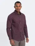 Ombre pánská bavlněná vzorovaná SLIM FIT košile - vínová