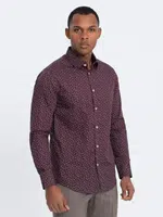Ombre pánská bavlněná vzorovaná SLIM FIT košile - vínová