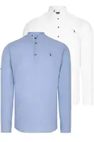 DOUBLE SET G783 DEWBERRY JUDGE COLLAR SHIRT-WHITE-BLUE