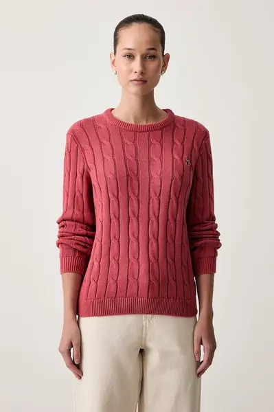 U.S. Polo Assn. svetr dámský bavlněný CREW NECK CABLE