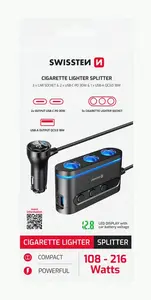 AUTOADAPTÉR SWISSTEN S VÝSTUPEM 3x CL, 2x UCB-C PD a 1x USB-A QA 3.0, 108W - 216W, ČERNÁ