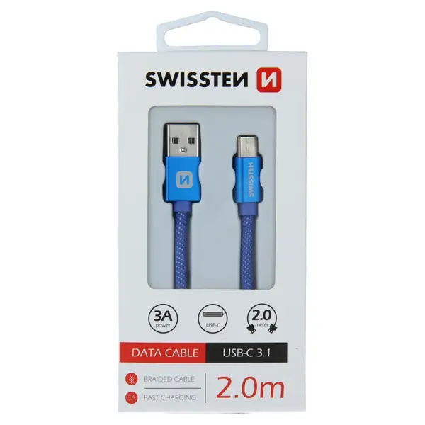 Datový kabel Swissten Textile USB/USB-C, 2,0m, modrý