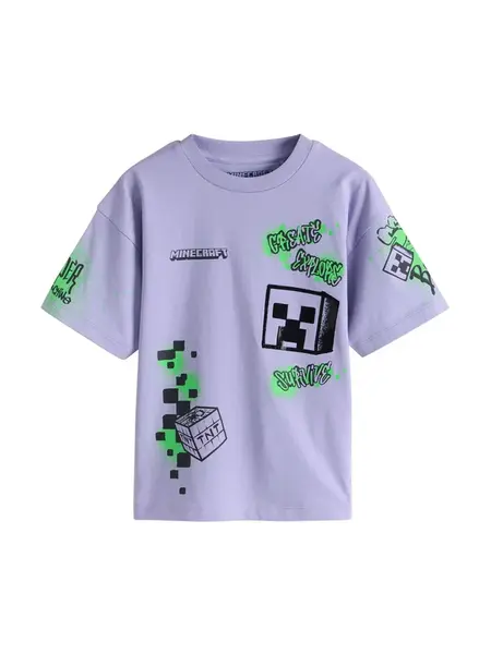 Next Tričko 'Minecraft'  zelená / levanduľová / čierna