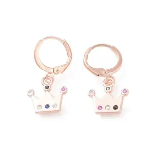 Brass Micro Pave Cubic Zirconia Dangle Hoop Earrings