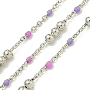 Brass Enamel Round Beaded Link Chain