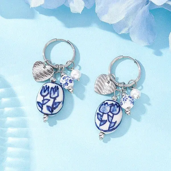 304 Stainless Steel Dangle Hoop Earrings