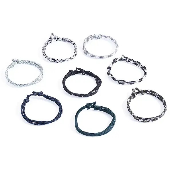 32Pcs 8 Styles Polyester & Spandex Cord Braided Bead Bracelets