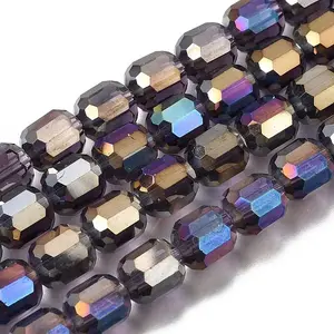 Electroplate Transparent Column Glass Beads Strands