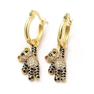 Cubic Zirconia Bear Dangle Hoop Earrings