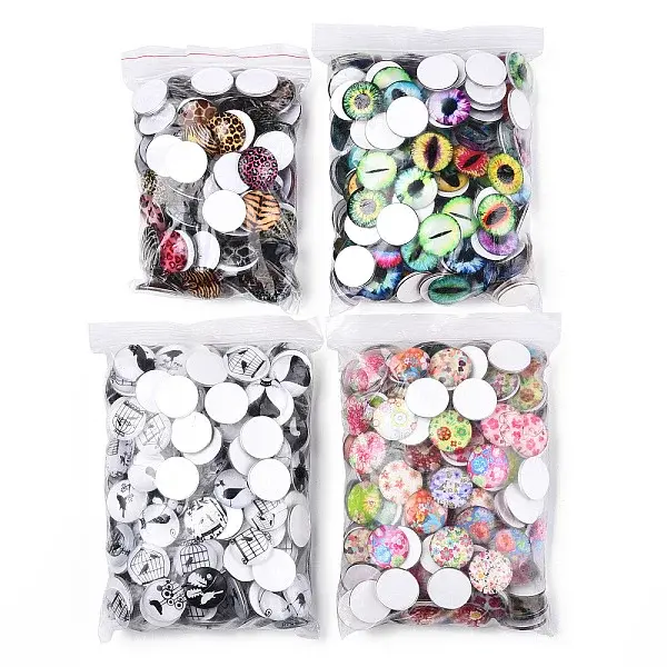Mixed Pattern Half Round/Dome Printed Glass Cabochons