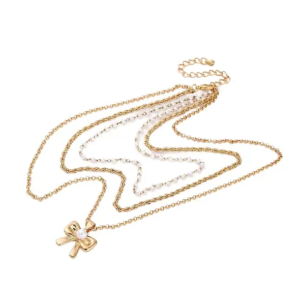 Alloy & Plastic Pearl 3 Layer Necklaces