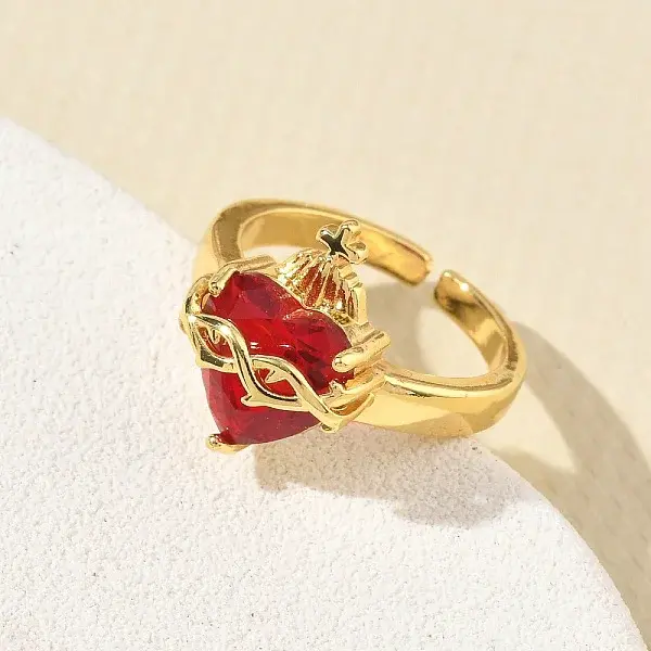 Brass & Glass Cuff Open Rings for Women