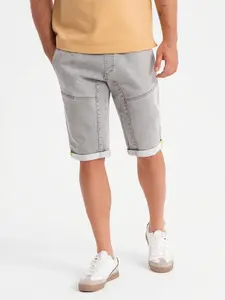 Ombre Men's denim short shorts with decorative stitching - light grey