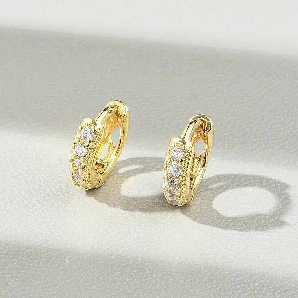 Brass Micro Pave Clear Cubic Zirconia Hoop Earrings