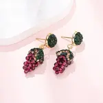 Grape Brass & Polymer Clay Rhinestones Dangle Stud Earrings