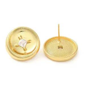 Rack Plating Brass with Cubic Zirconia Flat Round Stud Earrings