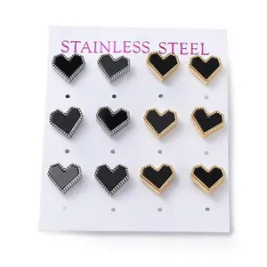 6 Pair 2 Color Heart Acrylic Stud Earrings