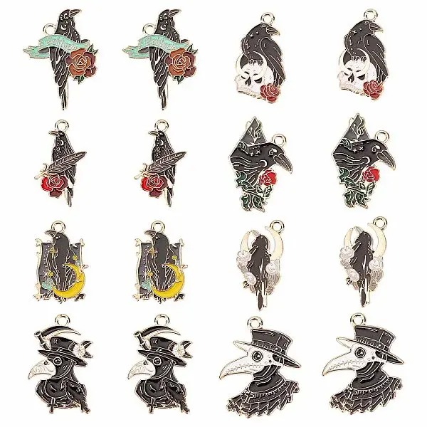 32Pcs 8 Style Alloy Enamel Pendants