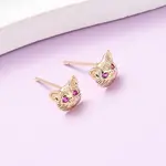 Cat Shape Brass Micro Pave Cubic Zirconia Stud Earrings